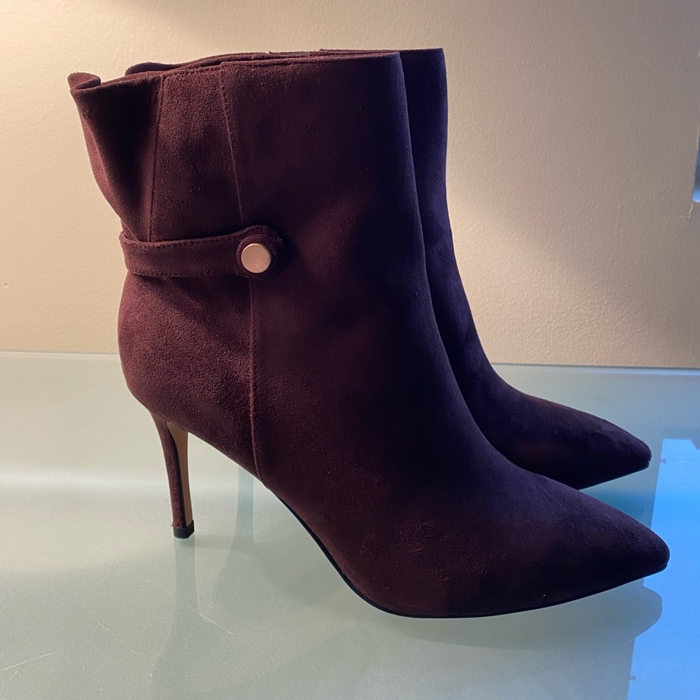 Charles & Keith Textures Stiletto Heel Ankle Boots - Burgundy